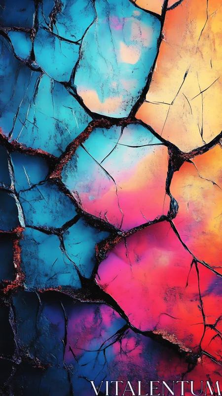 Shattered neon continents drifting across molten color seas.