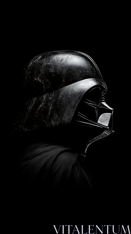 Profile view shows a black armored helmet against darkness