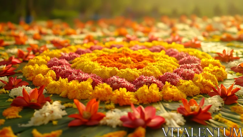 Radial floral mandala pattern under warm shallow-depth lighting.