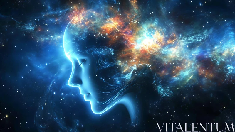 Celestial human profile merges with nebular starfield in luminous gradient