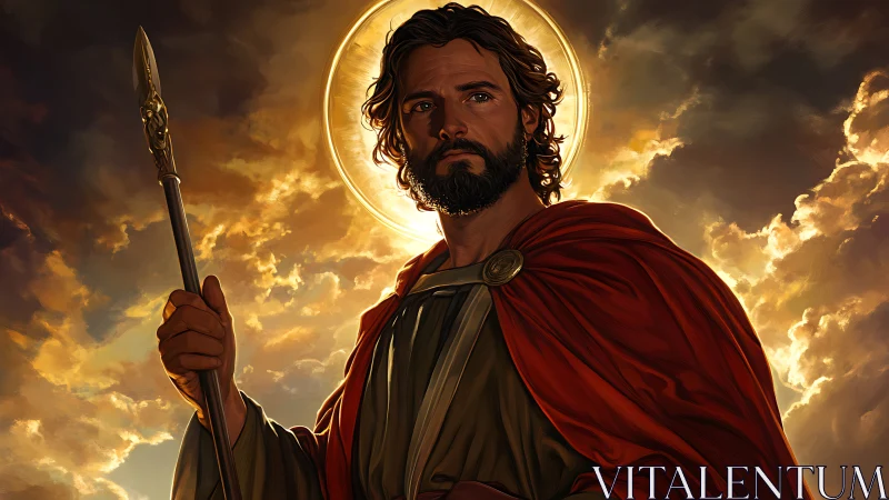 Radiant warrior saint wrapped in sunset stormlight armor.