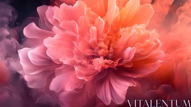 Multi-chromatic peony flower with volumetric atmospheric diffusion effects.