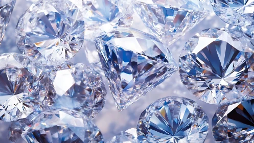 Glittering cut diamonds scatter light in cool brilliance.