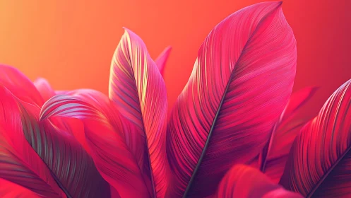 Radiant tropical leaves in neon gradient lightscape.