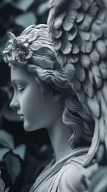 Silvery garden angel in soft twilight, carved like a sigh.