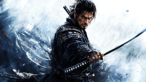 Stormforged samurai cleaves through swirling painted chaos.