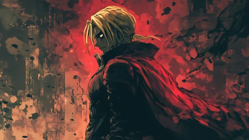 Brooding blonde warrior cloaked in blood-red stormlight.