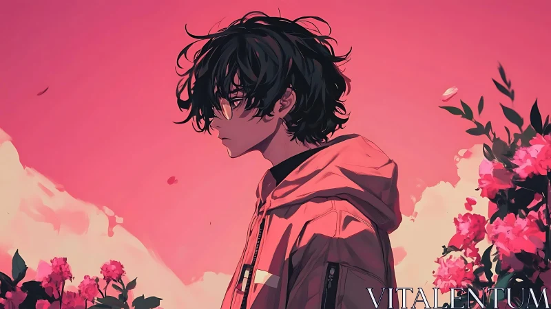 Soft dusk portrait of a wandering soul in pink bloom.