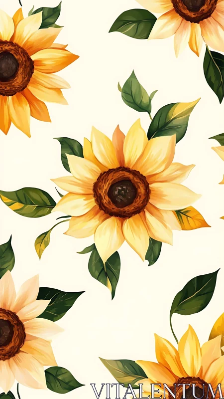 Digitally rendered sunflower tessellation with botanical accents.
