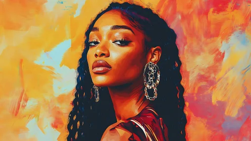 Digital portrait of woman against abstract warm backdrop.