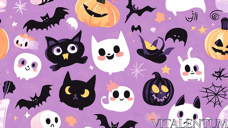 Halloween Illustration with Cute Cartoon Characters.