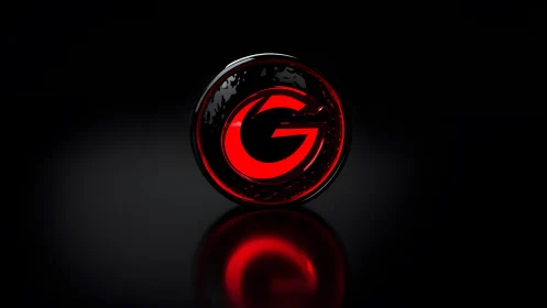 Futuristic red and black glowing G emblem on dark background.