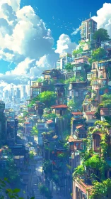 Vertical eco-megacity skyline with lush terraced housing.