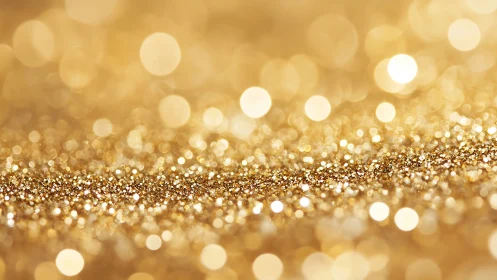 Gold glitter surface with warm bokeh light background.