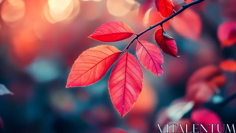 Gentle autumn leaves glow softly in warm evening light