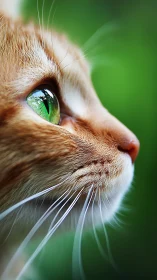 Close-up portrait of ginger tabby cat with striking green eyes.
