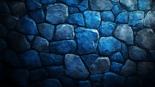 Moody blue stone wall glows with dramatic fantasy lighting