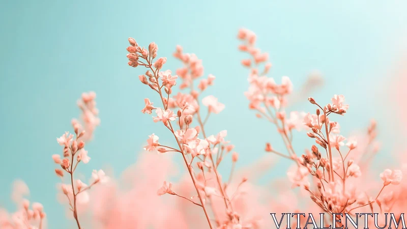 Soft Coral Floral Stems Against Turquoise Sky.