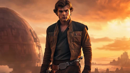 Sunset-streaked space rogue studies horizons of distant exile