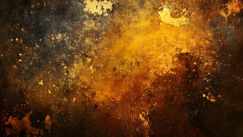 Abstract grunge painting with gold and dark textures, expressive style.