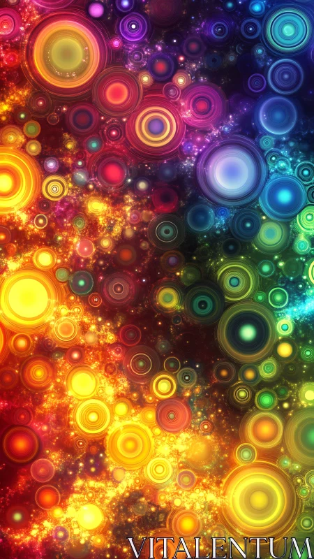 Concentric multicolored circles form dense layered abstract field