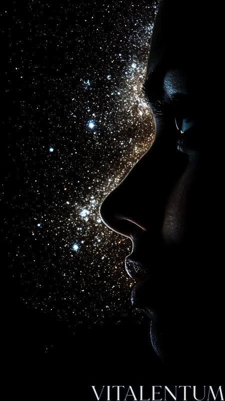 Starlit profile glowing softly in a dreamlike cosmic night.