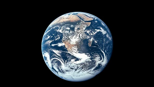Blue marble Earth drifting alone in velvet-black space.