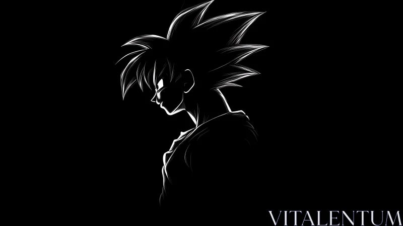 Side profile outline of spiky haired anime character.