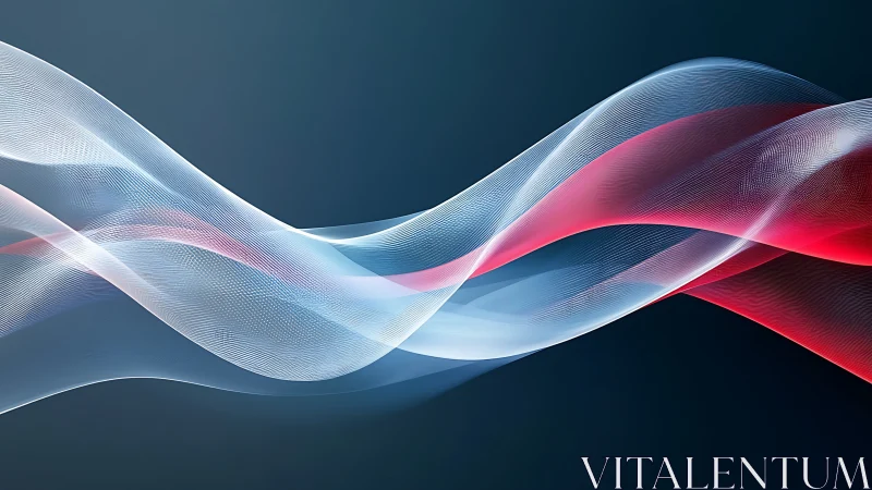 Flowing light waves form abstract red and blue gradient ribbons.