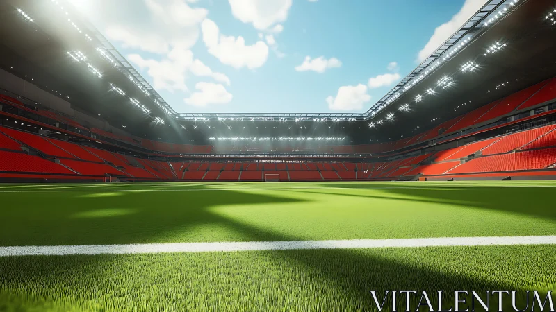 Modern football stadium interior under bright daylight.