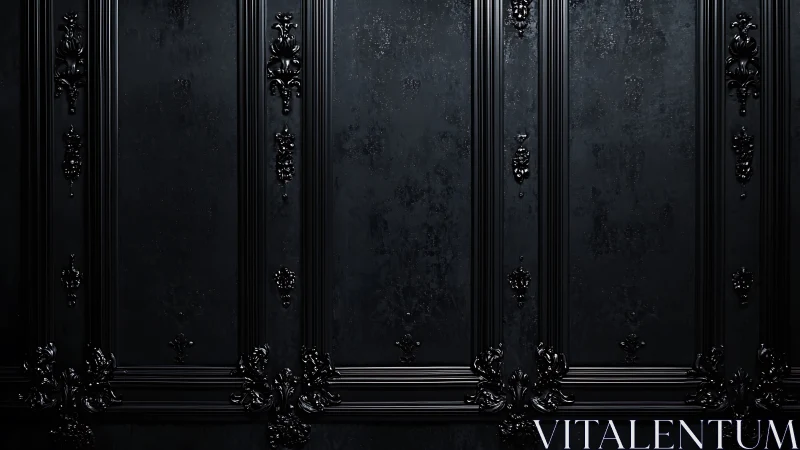 Midnight baroque wall panels with moody gothic ornament.