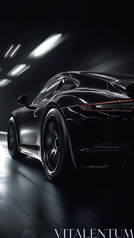 Aerodynamic sports coupé under tunnel luminance streaks.