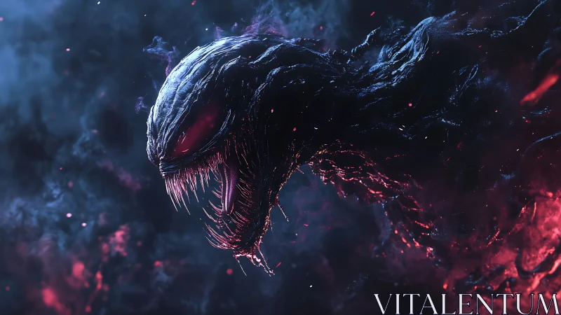 Midnight cosmic creature drifting through burning nebula.