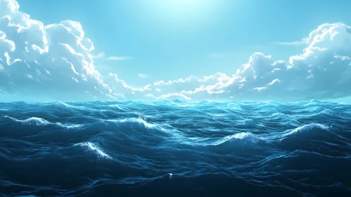 Specular mid-ocean wave field under high zenithal sunlight.