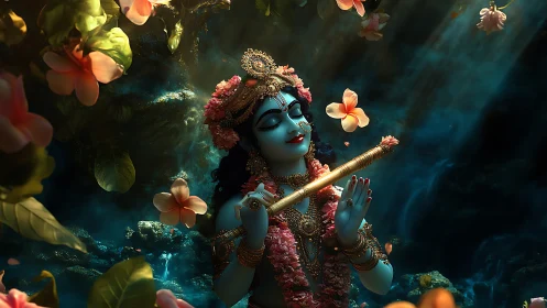 Flute-born starlight drifts through a jasmine-bloomed forest dream