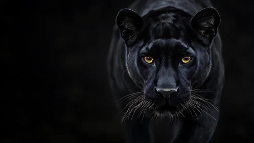 Black Panther Portrait Against Dark Background.