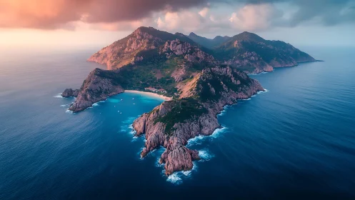 Rocky Mediterranean Island Paradise Bathed in Sunset.
