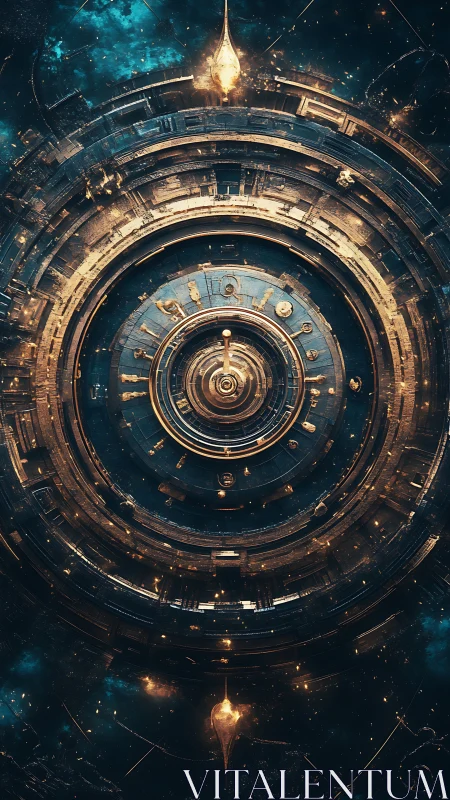 Concentric metallic rings form complex radial sci fi structure