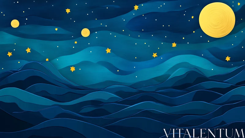 Dreamy moonlit waves under a star-sprinkled night sky.