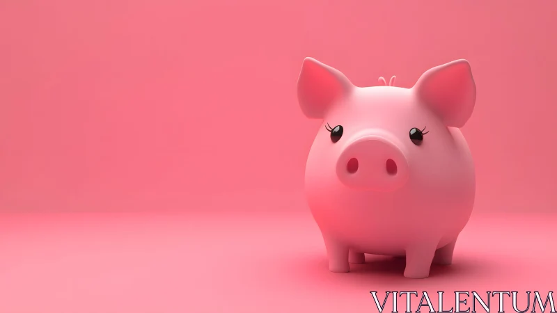 Cute Pink Piggy Bank on Solid Pink Background, Minimalist Style.