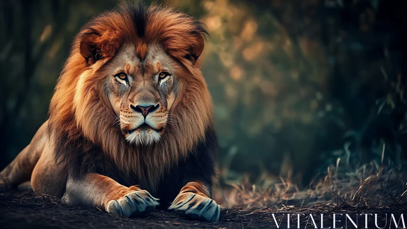 Photorealistic lion portrait in shallow-depth wildlife study.