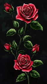 Crimson roses climbing softly through the midnight hush.