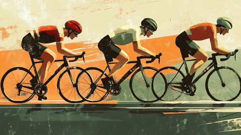 Painted peloton charge in sunlit streaks of grit and speed.