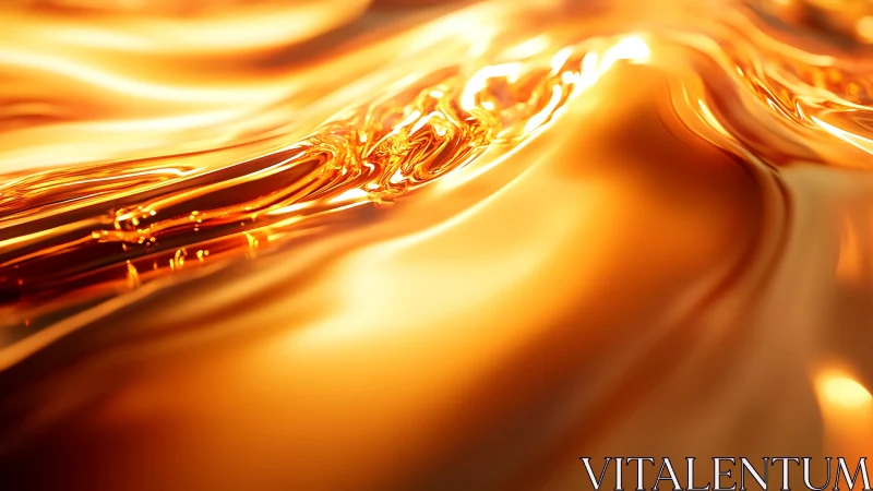 Molten golden liquid surface flows in luminous closeup