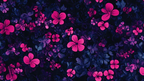 Neon Floral Pattern on Dark Background