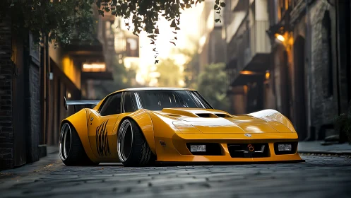 Low-slung widebody street racer in cinematic urban light.