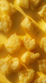 Golden fried nuggets cast bold shadows on vibrant yellow