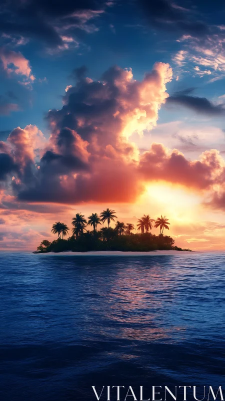 Tropical Island at Sunset with Cloud Formation.