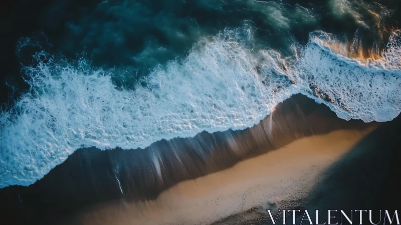 Rolling ocean surf washes over sunlit empty shoreline.