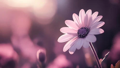 Pink Daisy Against Soft Bokeh Background.